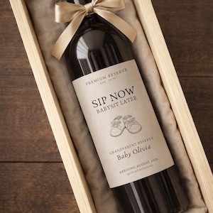 Pacchetto di etichette per vino modificabili per annunciare la gravidanza, per nonni, zii e zie, con modello Canva per etichette personalizzate, download digitale. immagine 5