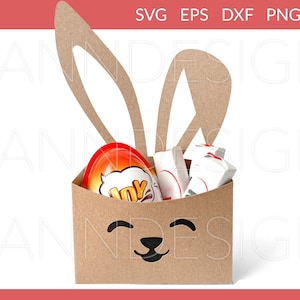 Caja de dulces de conejito (SVG), caja de regalo de Pascua (SVG), caja de sobre de conejito (SVG), caja de golosinas de conejito de Pascua, plantilla de caja de conejito, bolsa de regalo de Pascua (SVG) dxf
