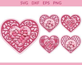 Valentine Candy Holder svg, Valentine's Candy Dome svg, Valentines Candy Day Holder svg, Heart Candy Ornament svg, Ornament Gift svg dxf