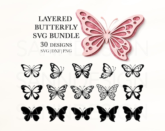 Butterfly SVG, Layered Butterfly SVG Bundle, 3D Butterfly SVG Cut File, Cricut Butterfly Template,  Butterfly Laser Cut Silhouette File