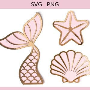 Mermaid Tail svg, Mermaid Seashell Starfish png, Mermaid Birthday Girl, Mermaid Layers, Mermaid Tail Cake Topper