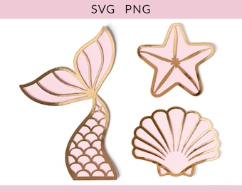 Mermaid Tail svg, Mermaid Seashell Starfish png, Mermaid Birthday Girl, Mermaid Layers, Mermaid Tail Cake Topper
