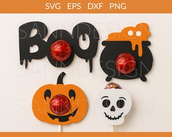 Halloween Lollipop Holder svg, Pumpkin Candy Holder svg, Halloween Chocolate Holder svg, Halloween Treat Holder Bundle svg dxf