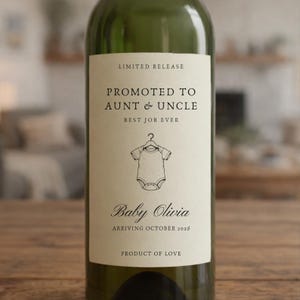 Pacchetto di etichette per vino modificabili per annunciare la gravidanza, per nonni, zii e zie, con modello Canva per etichette personalizzate, download digitale. immagine 4