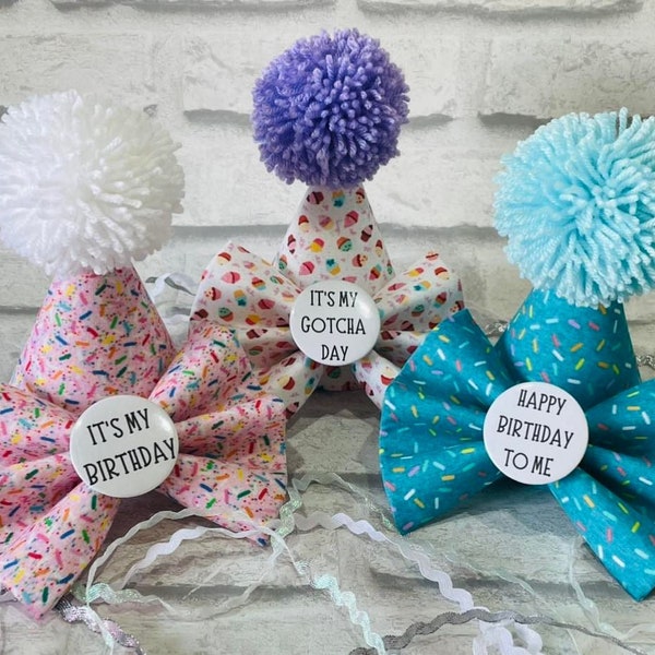 Birthday Bow Tie/ Birthday Hat / Party Bow Tie /Party Hat/ Dog Birthday Set / Cat Birthday Set / Pet Bow Tie/ Birthday Matching Set