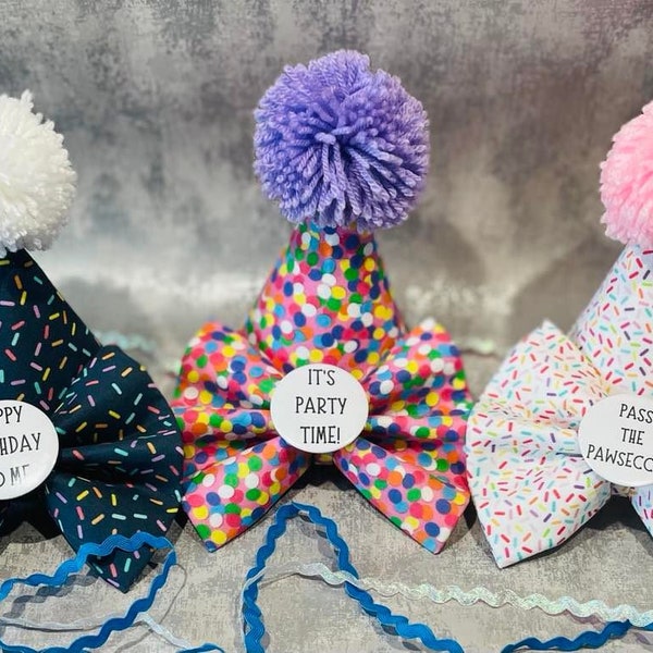 Birthday Bow Tie/ Birthday Hat / Party Bow Tie /Party Hat/ Dog Birthday Set / Cat Birthday Set / Pet Bow Tie/ Birthday Matching Set