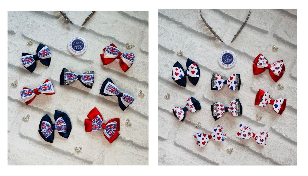 BUY 2 GET 1 FREE Kings Coronation Hair Bow Union Jack Hair Bow Hair Bow