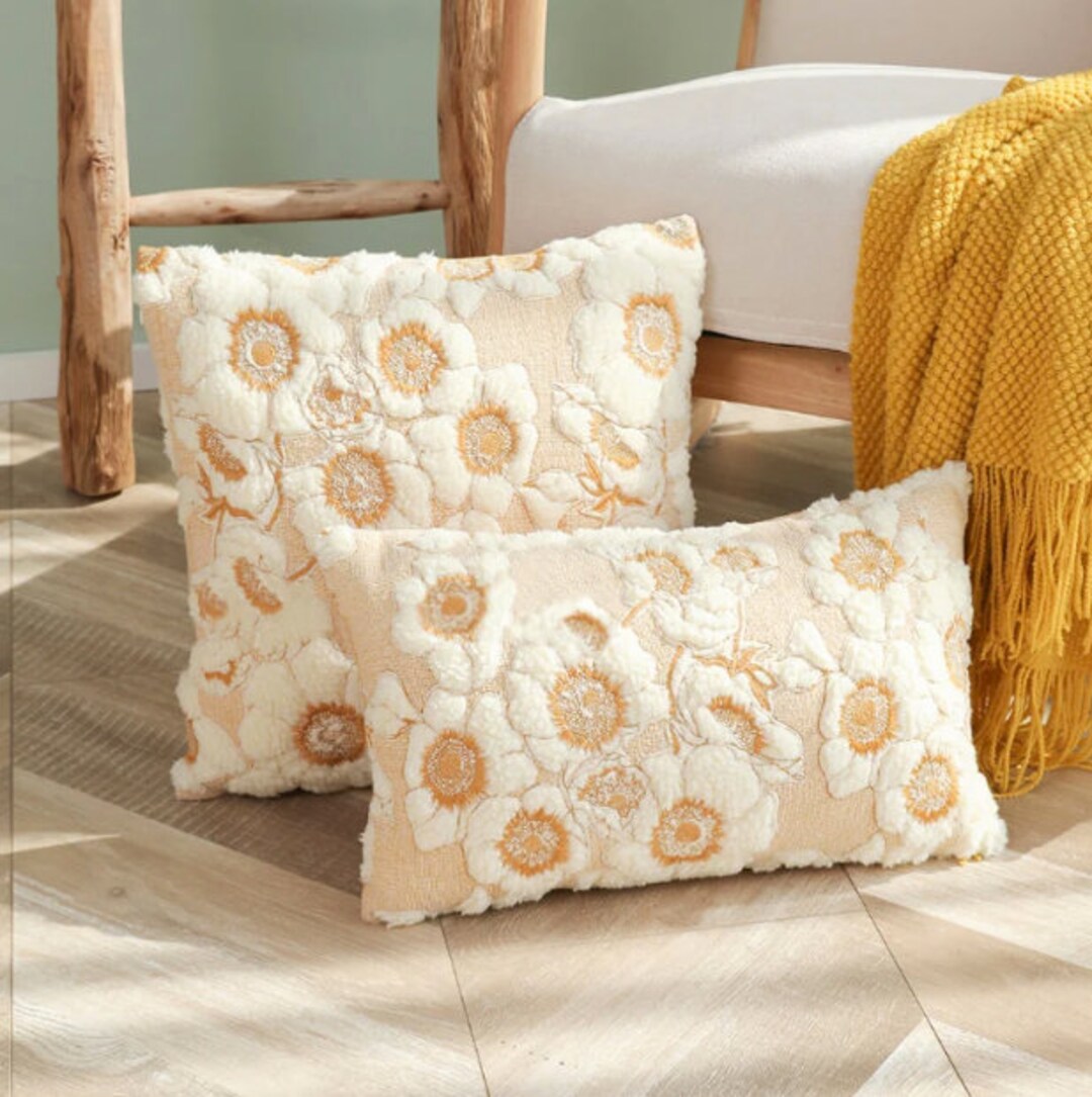 French Sunflower Embroidered Pillow Cover Boho Etsy