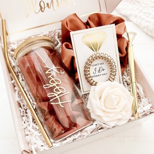 Gold Will You Be My Bridesmaid Proposal Box Set, Personalized Bridesmaid Gift Box Set Matron of Honor Maid of Honor Bridesmaid Glass Tumbler