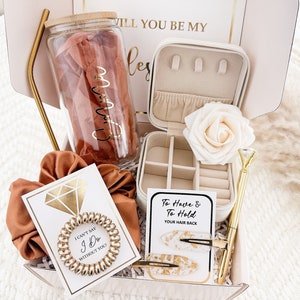 Gold Will You Be My Bridesmaid Proposal Box Set, Personalized Bridesmaid Gift Box Set Matron of Honor Maid of Honor Bridesmaid Glass Tumbler