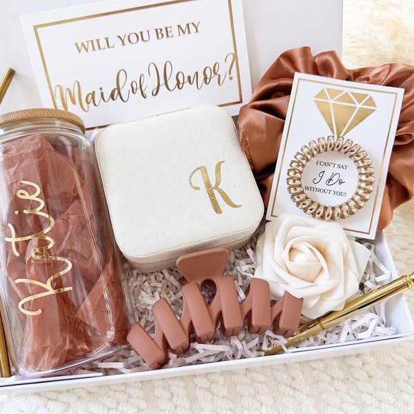 Bridesmaid Proposal with Jewelry Box, Will You Be My Bridesmaid Personalized Gift Box Set Matron of Honor Maid of Honor with Glass Tumbler