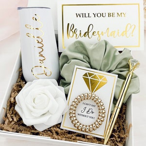 GOLD Will You Be My Bridesmaid Proposal Box Set, Personalized Bridesmaid Gift Box Set, Matron of Honor, Maid of Honor, Flute Tumbler