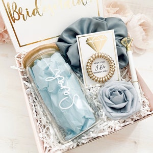 Dusty Blue Bridesmaid Proposal Hair Tie Gift | Navy Blue Bridesmaid Gift,  Slate Blue Bridesmaid Box Hair Ties, Bridal Party Proposal Gift