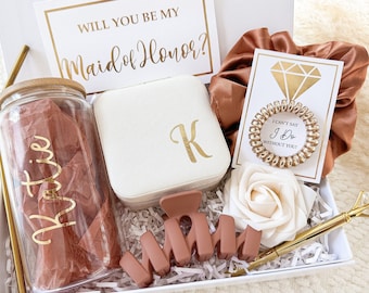 Bridesmaid Proposal with Jewelry Box, Will You Be My Bridesmaid Personalized Gift Box Set Matron of Honor Maid of Honor with Glass Tumbler