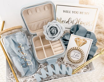 Bridesmaid Proposal with Jewelry Box, Will You Be My Bridesmaid Personalized Gift Box Set Matron of Honor Maid of Honor with Glass Tumbler