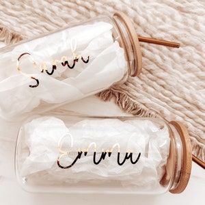 Glass Tumbler with Lid and Straw, Personalized Iced Coffee Cup Glass, Iced Glass Coffee Jar - Soda Glass Can, Personalized Cup