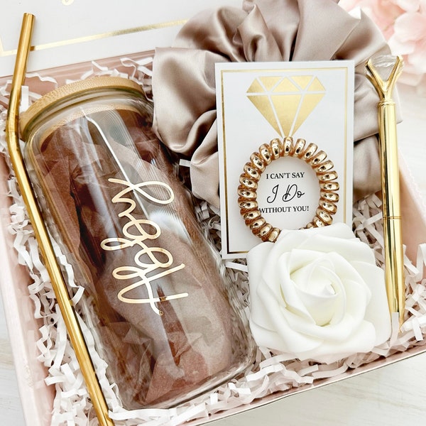 Gold Will You Be My Bridesmaid Proposal Box Set, Personalized Bridesmaid Gift Box Set Matron of Honor Maid of Honor Bridesmaid Glass Tumbler