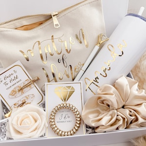Bridesmaid Proposal Gift Box with Cosmetic Pouch, Will You Be My Bridesmaid Personalized Gift Box Set Matron of Honor Maid of Honor Tumbler