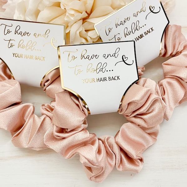 Gold Bridesmaid Scrunchies Spiral Hair Ties, Bridesmaid Proposal Gift, To Have and To Hold Your Hair Back, Bachelorette, Bridal Party Favors