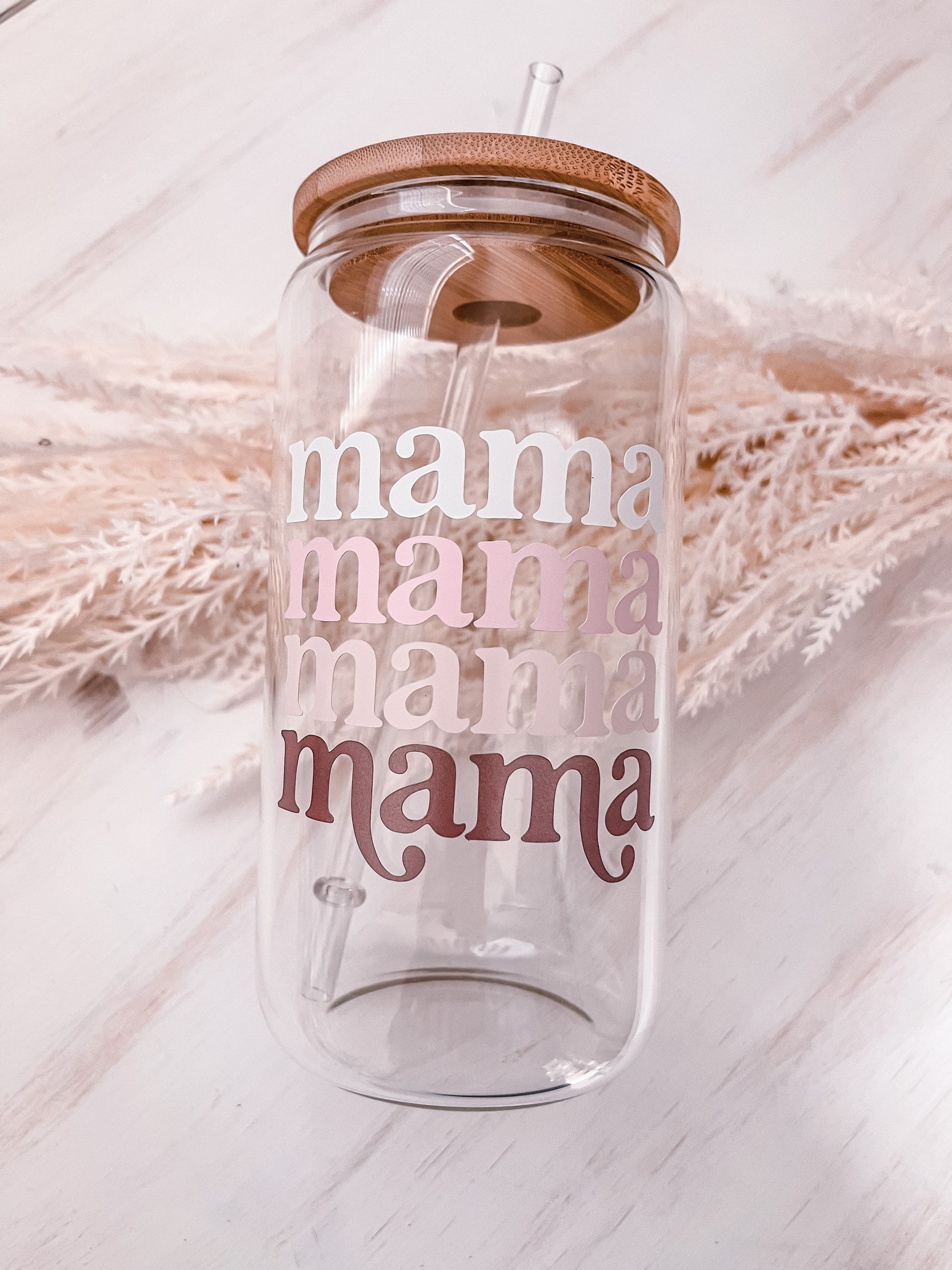 Mama Glass Tumbler With Lid and Straw Mama Iced Coffee Cup - Etsy