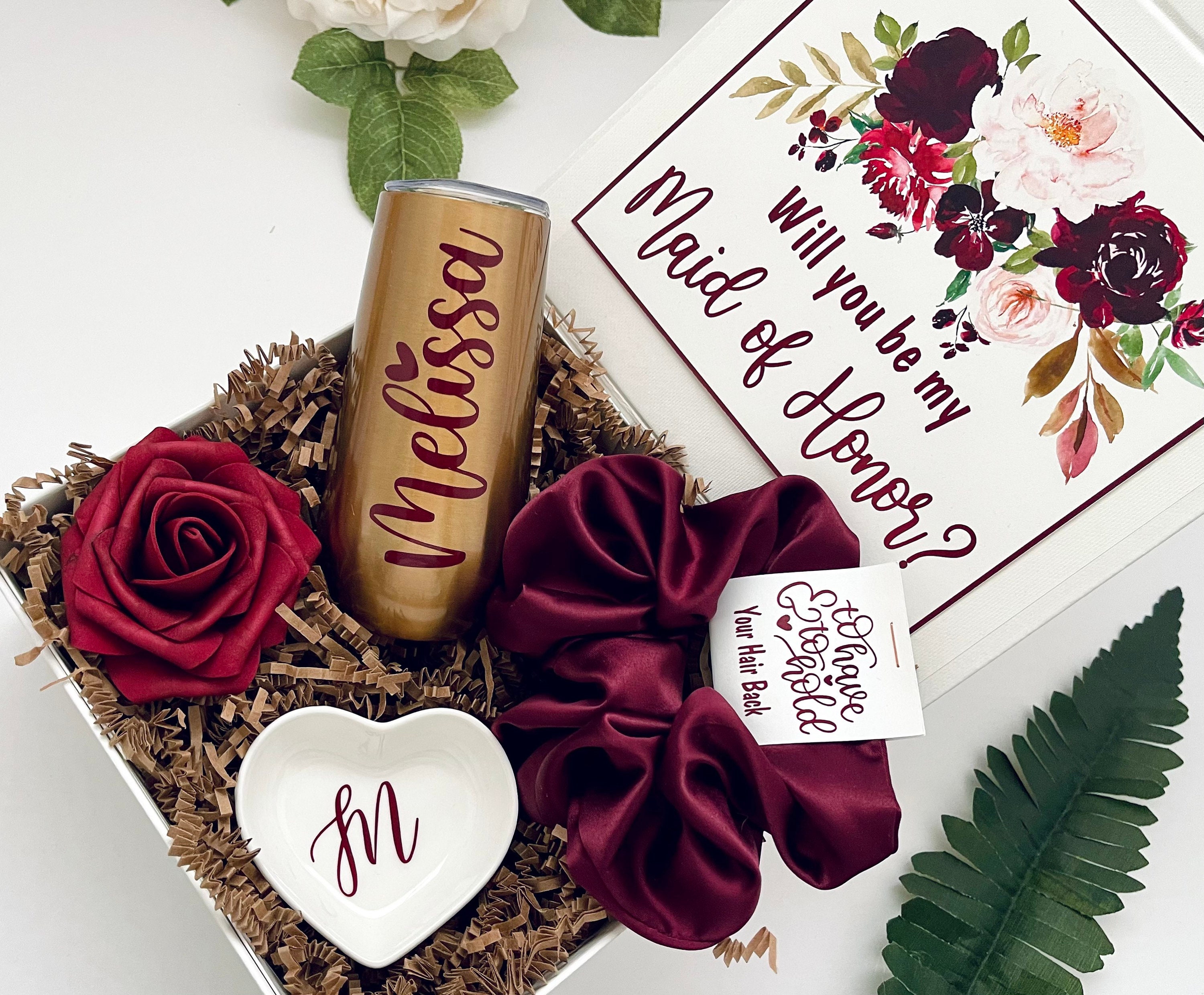 BURGUNDY Will You Be My Bridesmaid Proposal Box Set Personalized