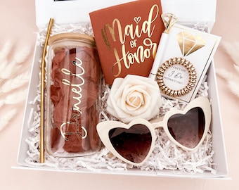 Bridesmaid Proposal with Can Cooler, Will You Be My Bridesmaid Personalized Gift Box Set Matron of Honor Maid of Honor Glass Tumbler