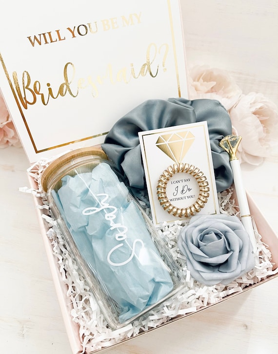 Will You Be My Bridesmaid Proposal Box Dusty Blue