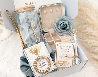 Gold Will You Be My Bridesmaid Proposal Box Set, Personalized Bridesmaid Gift Box Set Matron of Honor Maid of Honor Bridesmaid Glass Tumbler