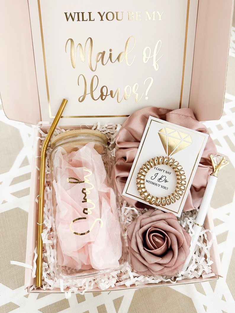 Gold Will You Be My Bridesmaid Proposal Box Set, Personalized Bridesmaid Gift Box Set Matron of Honor Maid of Honor Bridesmaid Glass Tumbler immagine 6