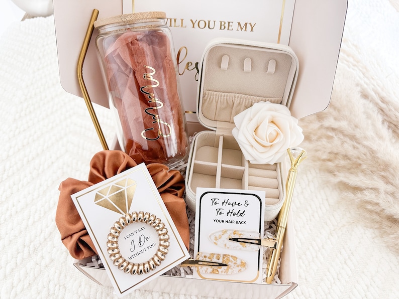 Gold Will You Be My Bridesmaid Proposal Box Set, Personalized Bridesmaid Gift Box Set Matron of Honor Maid of Honor Bridesmaid Glass Tumbler immagine 3