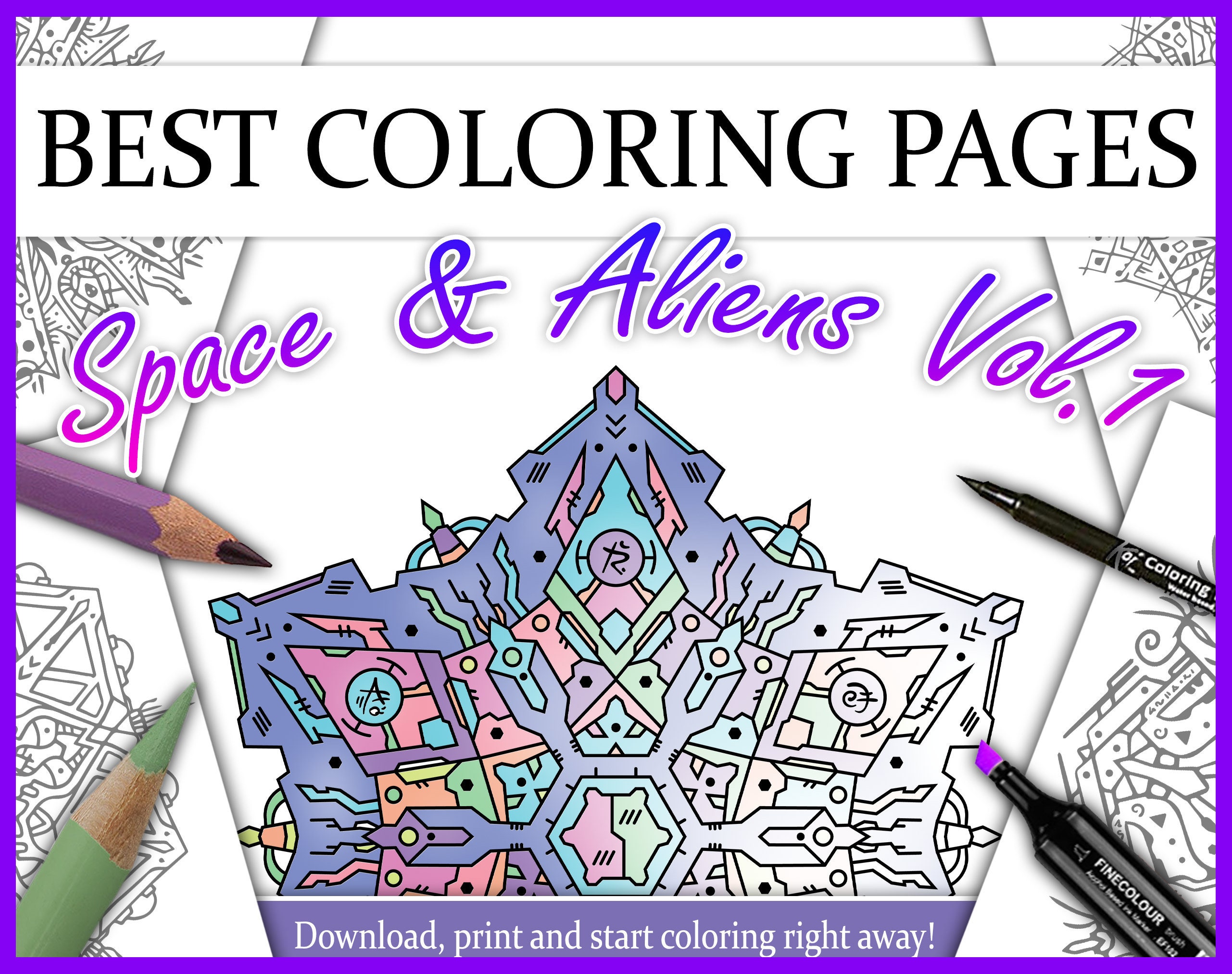 Space & Aliens Mandala Set of 5 Coloring Pages Vol.1 Alien | Etsy