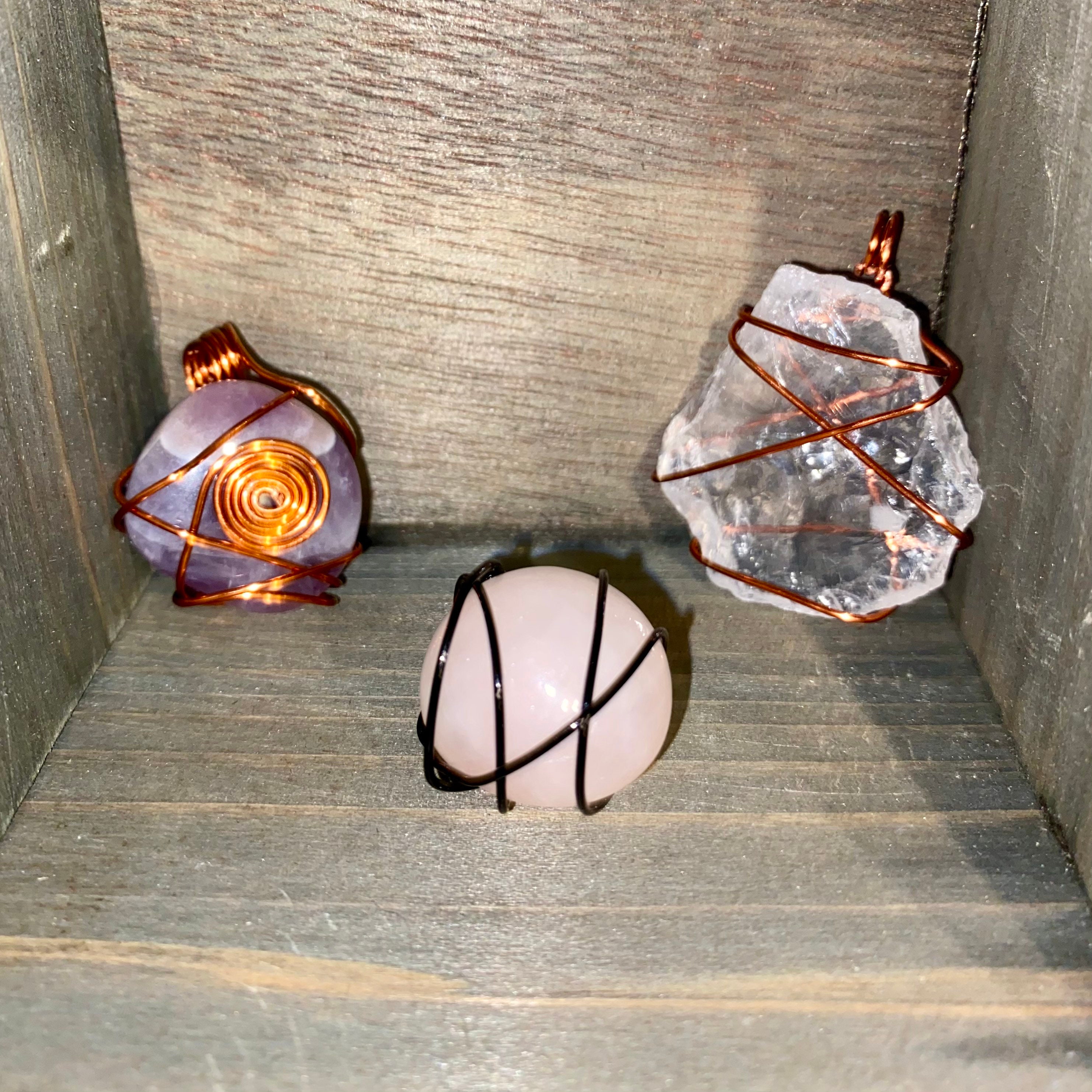 Wire Wrapped Crystal Necklace Etsy