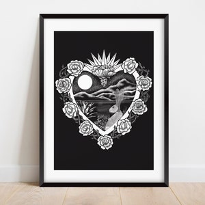 Herz-Jesu-Wand-Kunstdruck, schwarz und weiß Wüste druckbare Wand Kunst Home Decor, Nacht Himmel Illustration digital Instant Download,