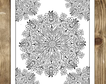 Mandala Coloring Page Adult Coloring Book Printable Digital Instant Download PDF Stress Relief Meditative Hand Drawn Color Page Downloadable