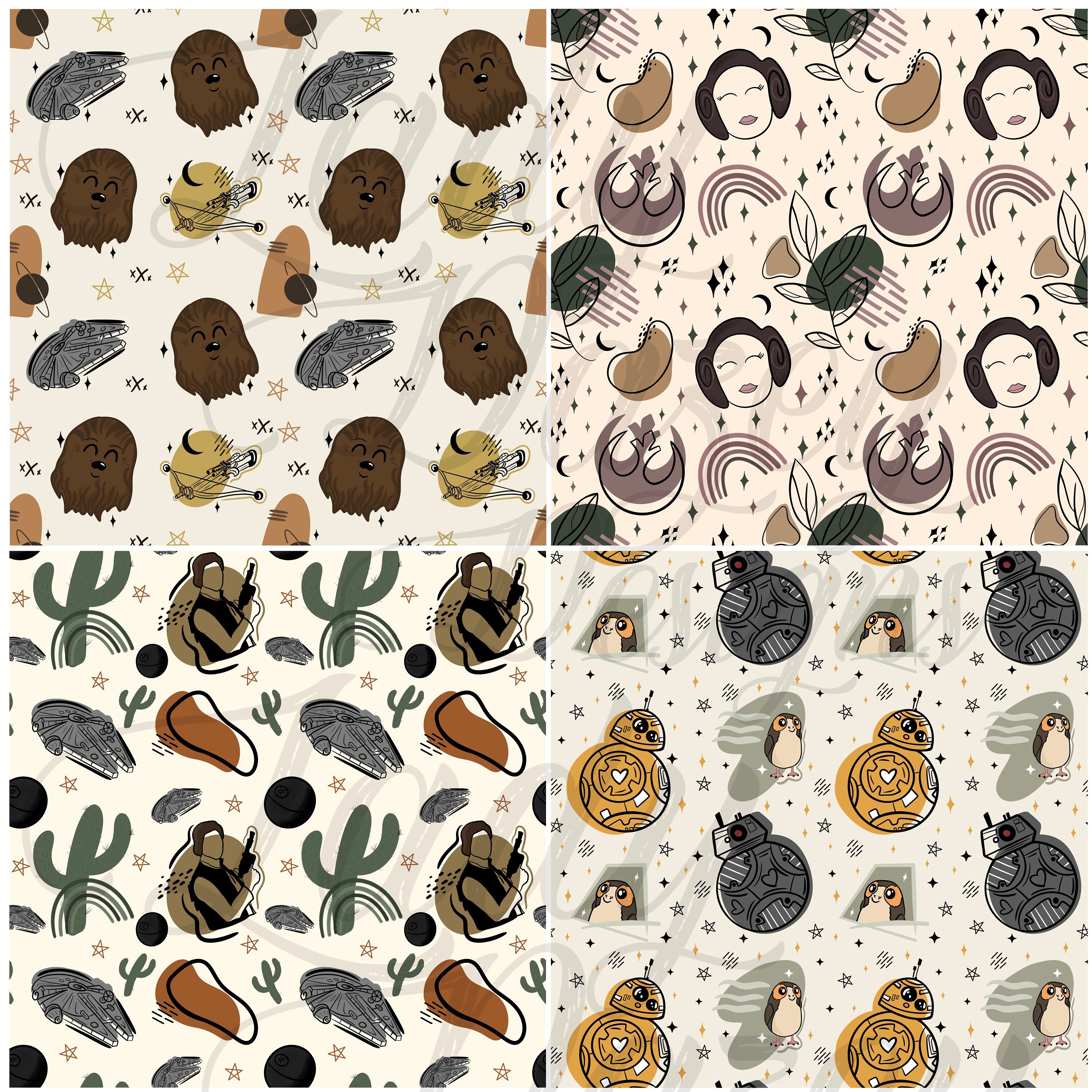 Boho Star Wars Seamless Patterns Digital Pattern Bundle Fabric - Etsy