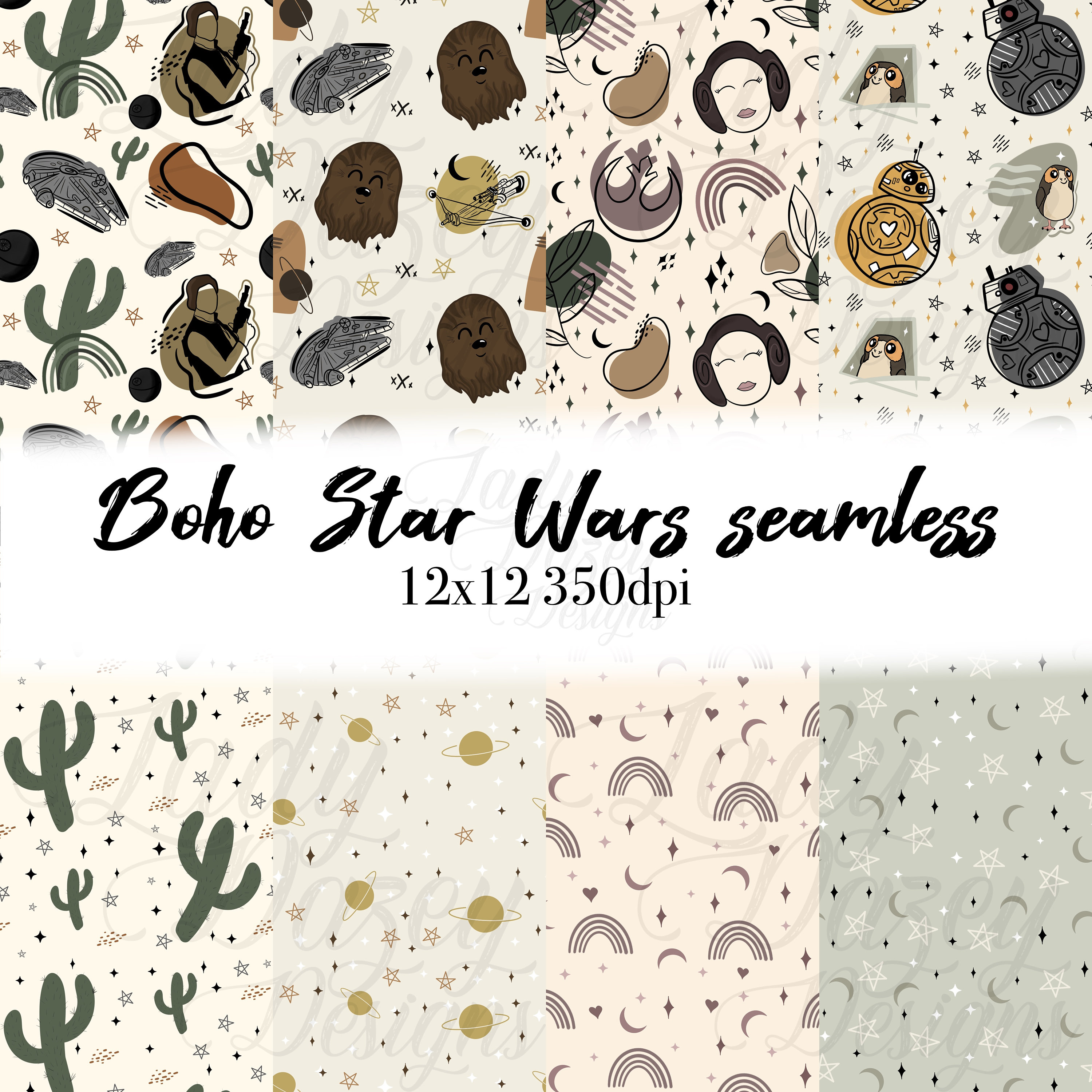 Boho Star Wars Seamless Patterns Digital Pattern Bundle Fabric Etsy