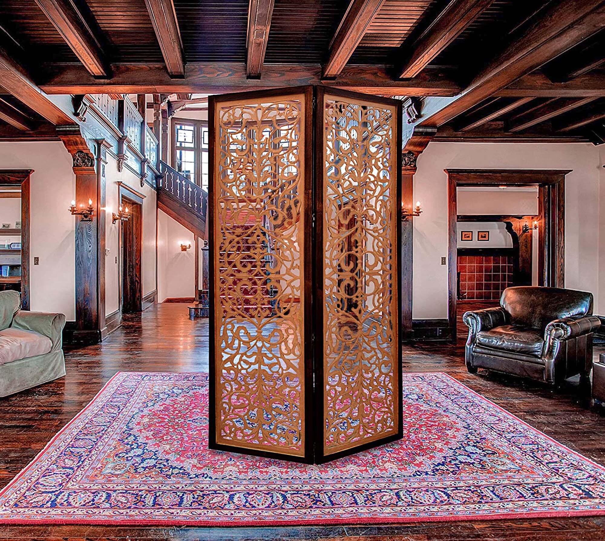 Handcrafted 2 panel brown wooden room partition/wooden room Etsy