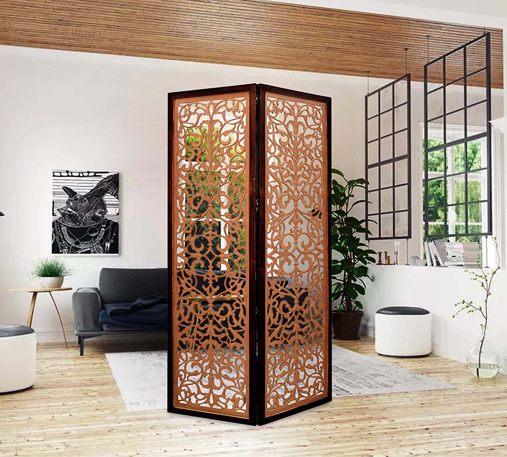 Handcrafted 2 panel brown wooden room partition/wooden room Etsy