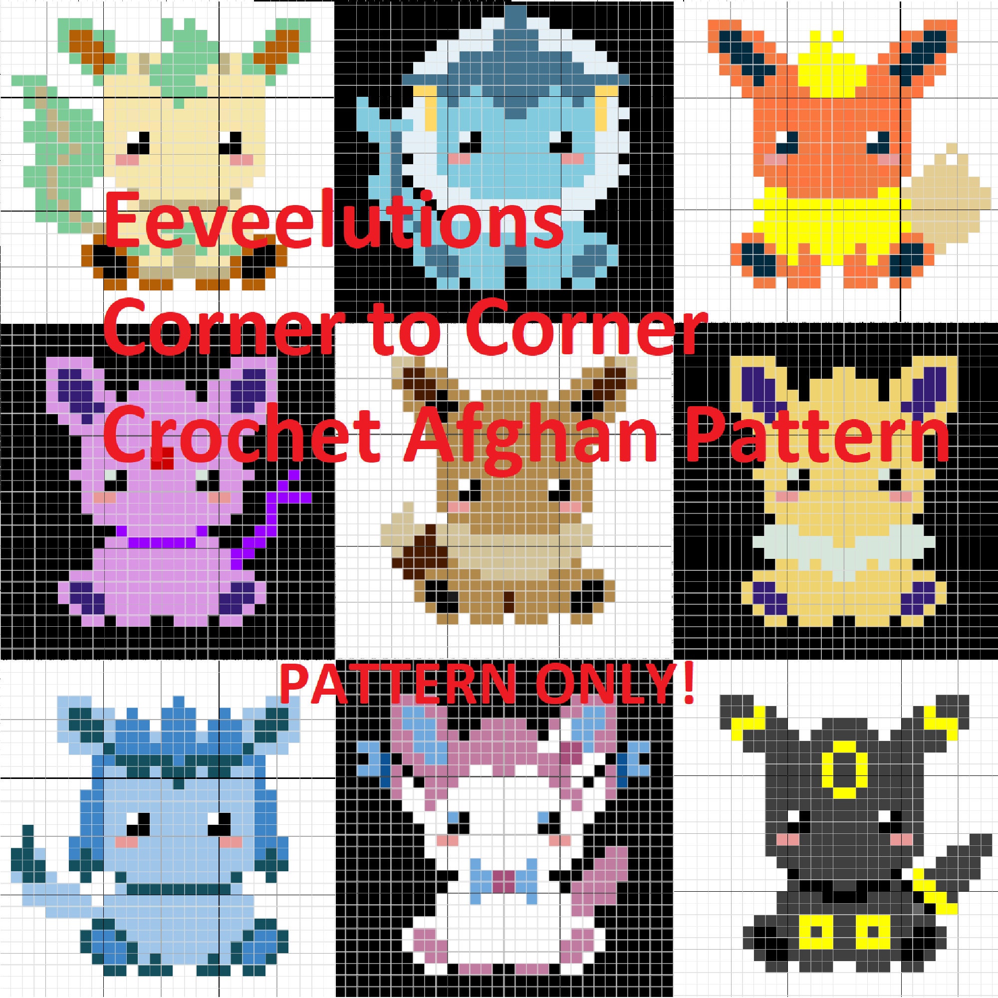 Crochet Pattern Pokemon Eeveelutions Corner-to-corner - Etsy