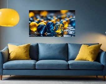 Conjunto de 5 arte de pared abstracto azul y amarillo, conjunto de arte de pared de dormitorio moderno, conjunto de arte de pared moderno de 5, decoración digital de arte imprimible abstracto