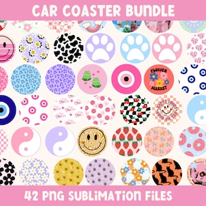 Car Coasters PNG BUNDLE | Trendy Sublimation Files | Neoprene Car Coasters | Car Accessories | UVDTF designs | Stone Coasters