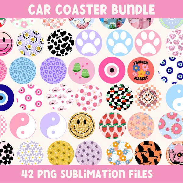 Car Coasters PNG BUNDLE | Trendy Sublimation Files | Neoprene Car Coasters | Car Accessories | UVDTF designs | Stone Coasters