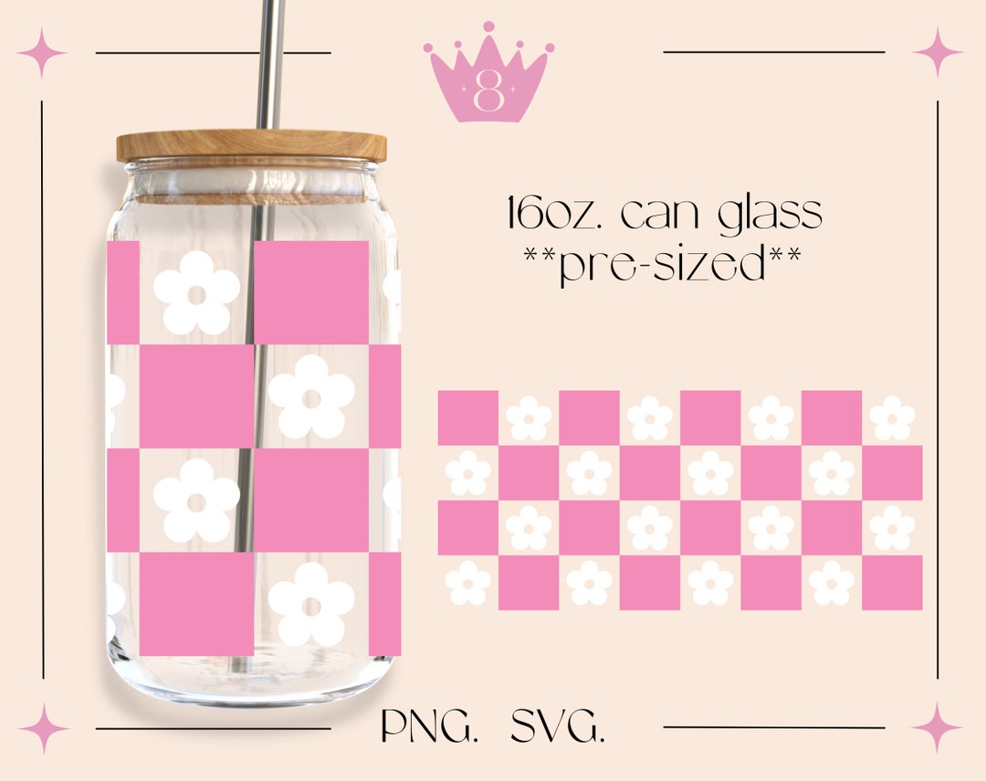 Checkered Retro Daisy SVG for Libbey Beer Can Glass Wrap 16 Oz ...