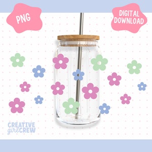 Retro daisy flower SVG for Libbey beer can glass wrap 16 oz | Boho Flowers SVG & PNG cut files