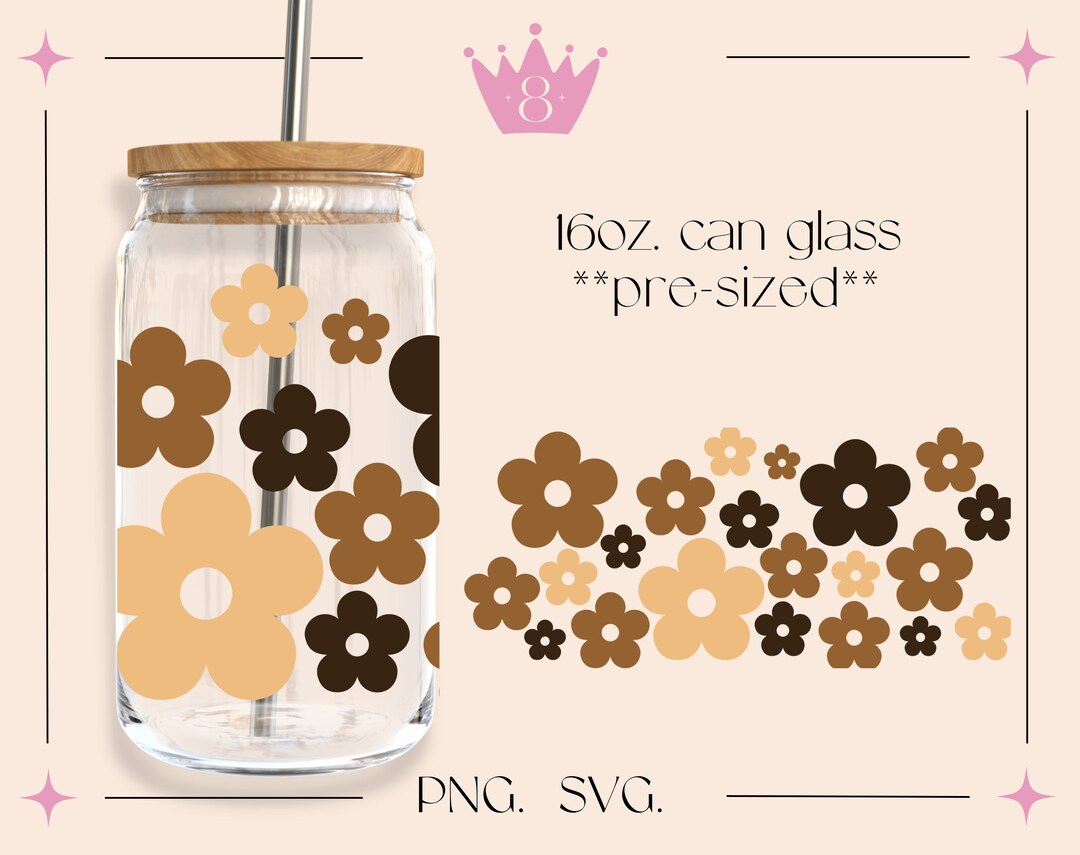 Retro Daisy Flower SVG for Libbey Beer Can Glass Wrap 16 Oz | Boho ...