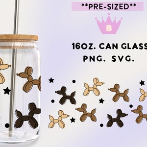 Balloon dogs SVG for Libbey beer can glass wrap 16 oz | dog lovers SVG & PNG cut files | boho color png