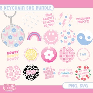 Round Keychain SVG BUNDLE | Trendy Cut files for Cricut | Round Acrylic Keychain Designs | Circle Keychain - Commercial Use