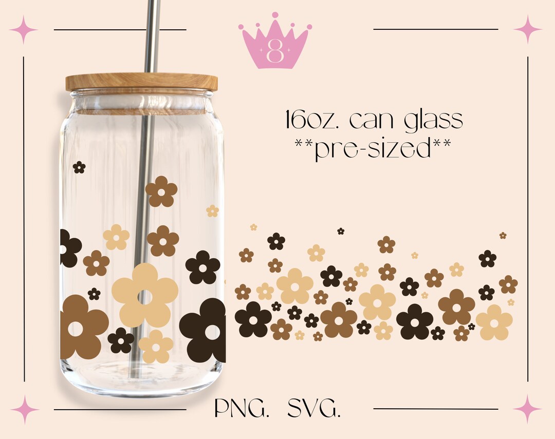 16oz Libbey Glass Retro Daisy Flower Gradient SVG, 20 Oz Glass Wrap Svg ...