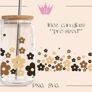 16oz Libbey Glass Retro daisy flower Gradient SVG, 20 oz glass wrap svg, Groovy Boho Flowers SVG & PNG cut files, spring floral svg png