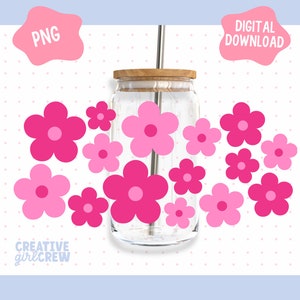 Retro daisy flower SVG for Libbey beer can glass wrap 16 oz | Boho Flowers SVG & PNG cut files